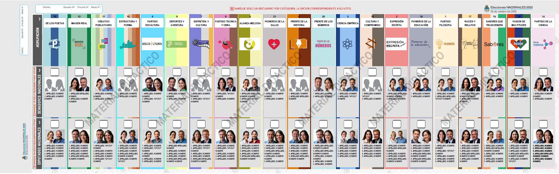 Modelo de Boleta Única de Papel: Dos categorías, más de 20 agrupaciones